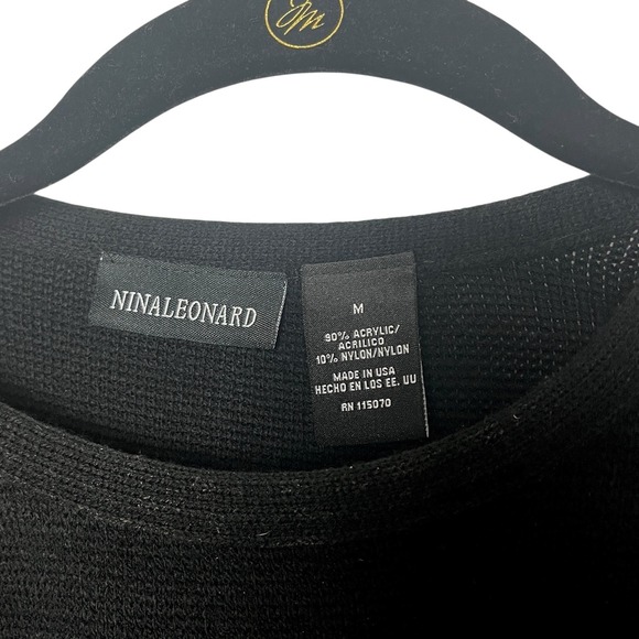 Vintage Nina Leonard Black Dress Sweater Bodycon Long Sleeve Knee Length Medium - Picture 2 of 8